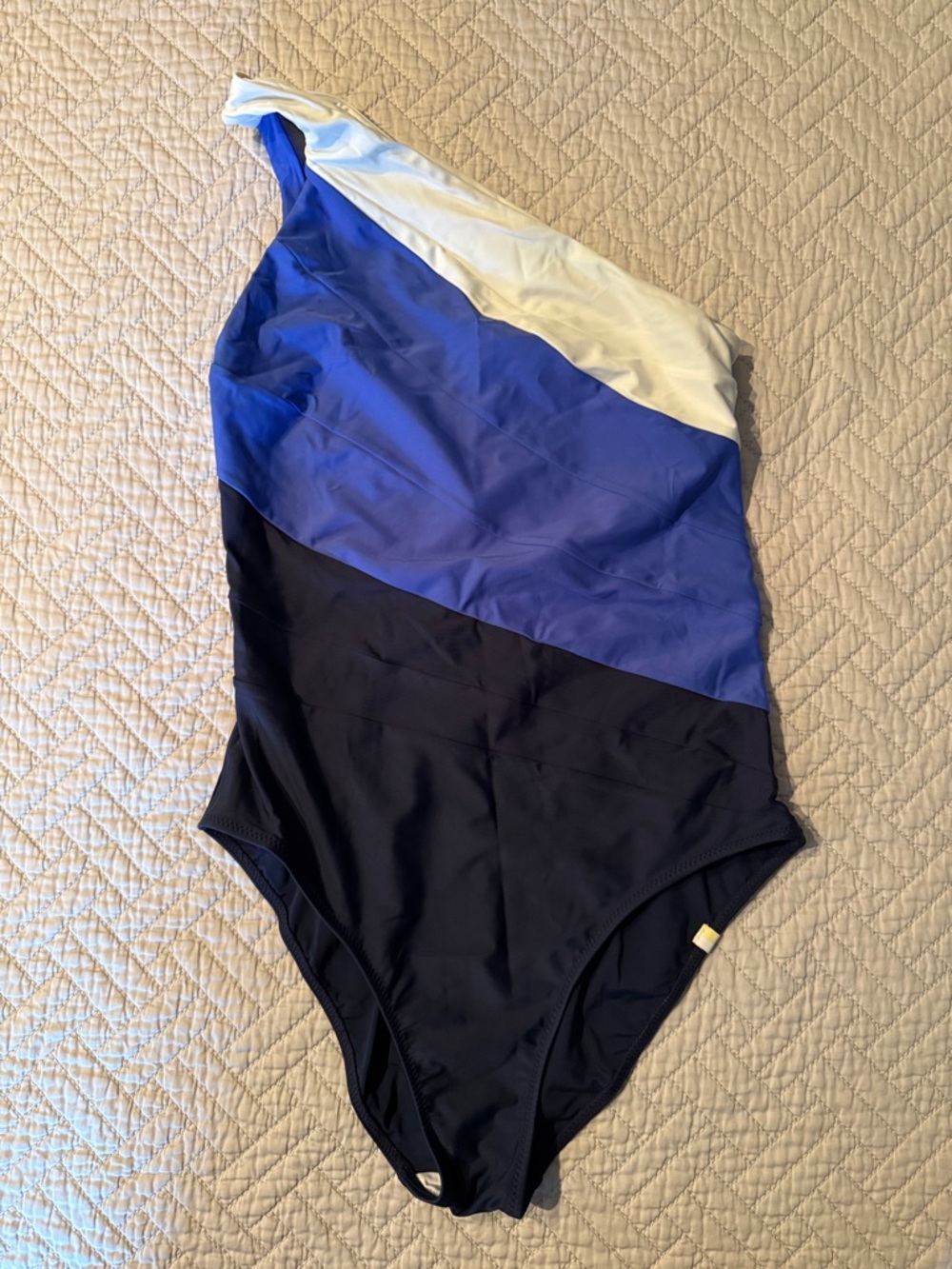 summersalt One-Shoulder Colorblock One-Piece in White, Royal Blue & Navy